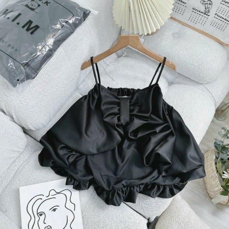 Áo 2 dây croptop nữ chất vải mềm mát mùa hè hottrend, Áo 1 dây phối nơ phía trước đơn giản cho Nữ thiết kế áo cực sang siêu xịn đi biển