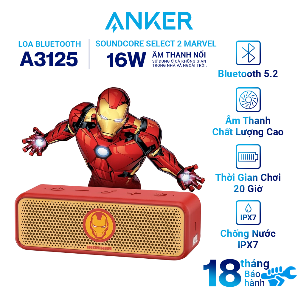 Loa Bluetooth Soundcore By ANKER Select 2 - Phiên Bản Marvel - A3125, Bluetooth 5.0 Chống NướC IPX7 - Hàng Chính Hãng