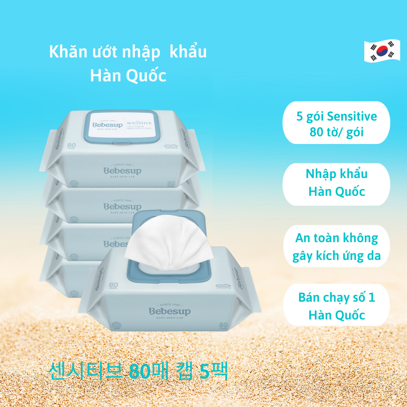 Khăn ướt BEBESUP SENSITIVE 80 tờ/gói nhập khẩu Hàn Quốc