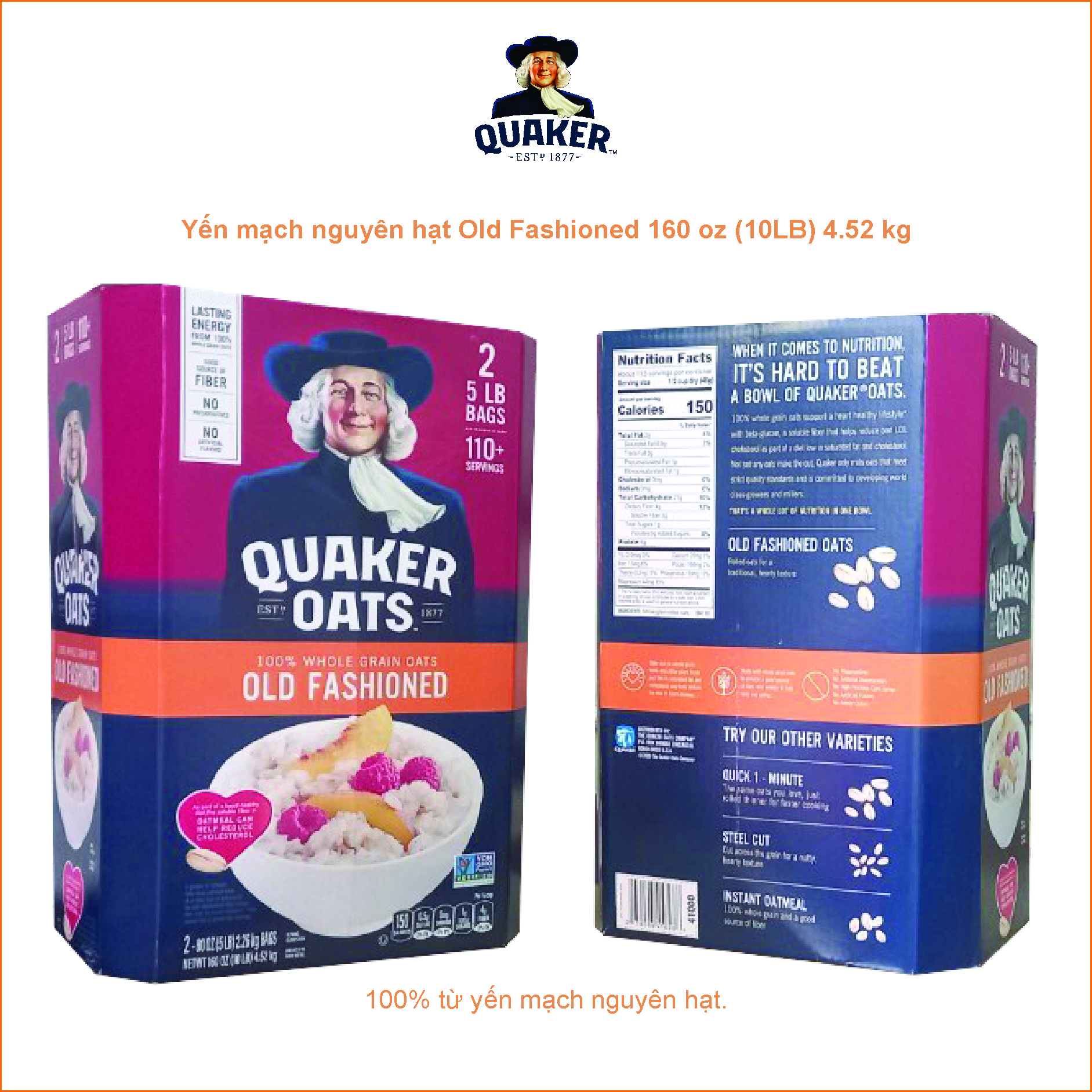 Yến Mạch Quaker Oats Old Fashion 4,52kg (Dạng Hạt cán Mỏng)