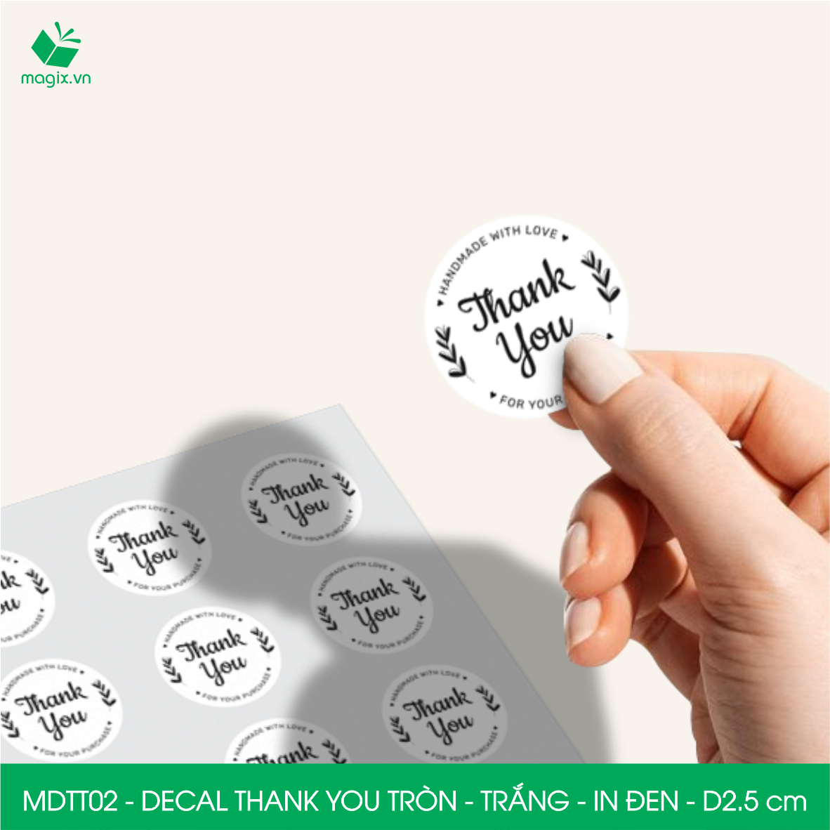 MDTT02 - D2.5cm - 50 Sticker Thank you, decal Thank you tròn dán hộp carton, tem cám ơn, nhãn dán cảm ơn trang trí gói hàng