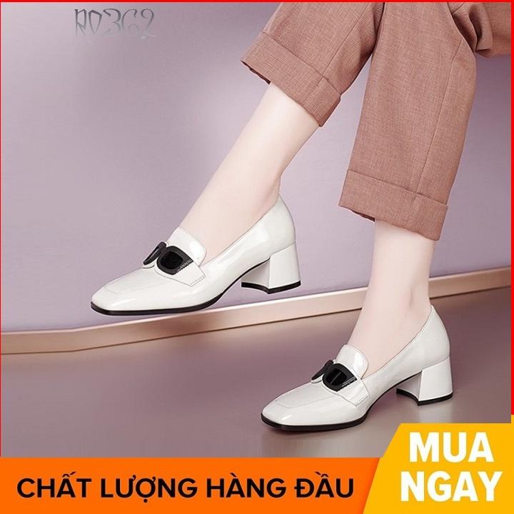 Giày cao gót nữ đẹp đế vuông 4 phân hàng hiệu rosata màu đen trắng ro362