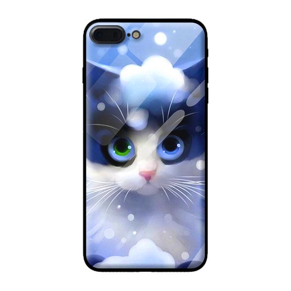 Ốp kính cho iPhone 8 Plus mẫu MÈO TUYẾT 1 - Hàng chính hãng