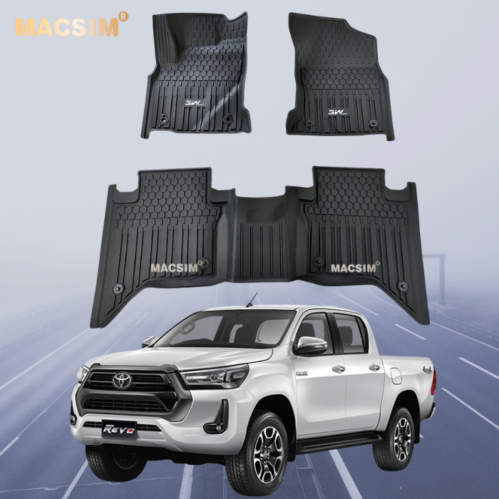 Thảm lót sàn xe ô tô Toyota Hilux 2020 - 2022+ Nhãn hiệu Macsim 3W chất liệu nhựa TPE đúc khuôn cao cấp - màu đen