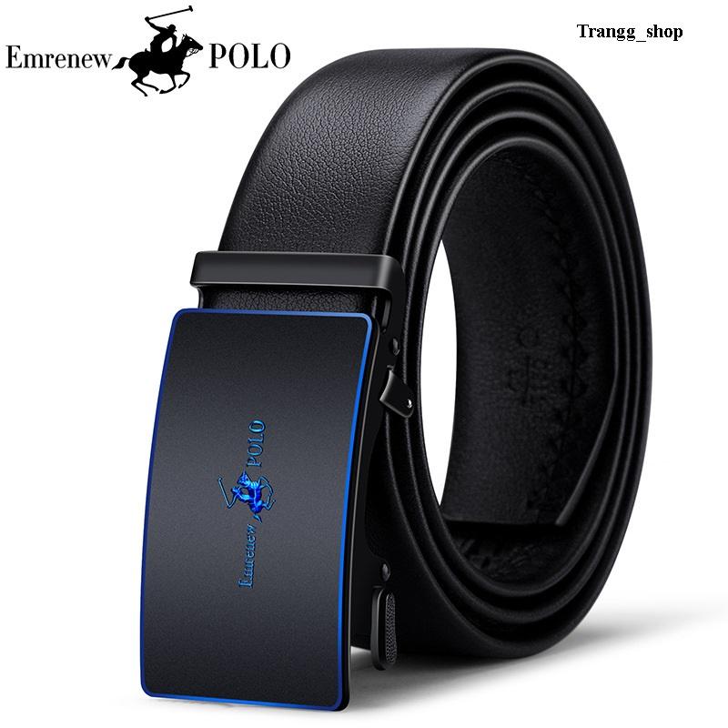 Thắt lưng da nam cao cấp EMRENEW POLO- dây nịt da bò 2 lớp -Full hộp đựng cao cấp-BH 12 tháng