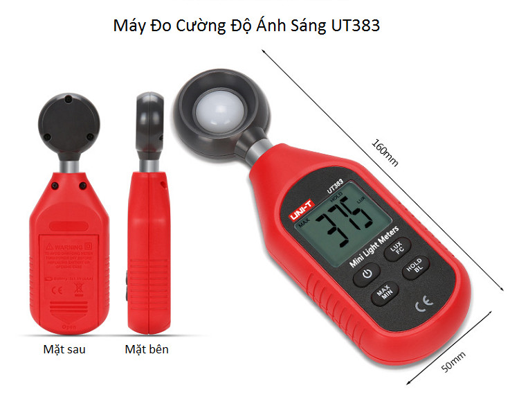 Máy đo cường độ ánh sáng Uni-T UT383 ( Kèm pin  ) - DẢI ĐO 0 -200000 LUX