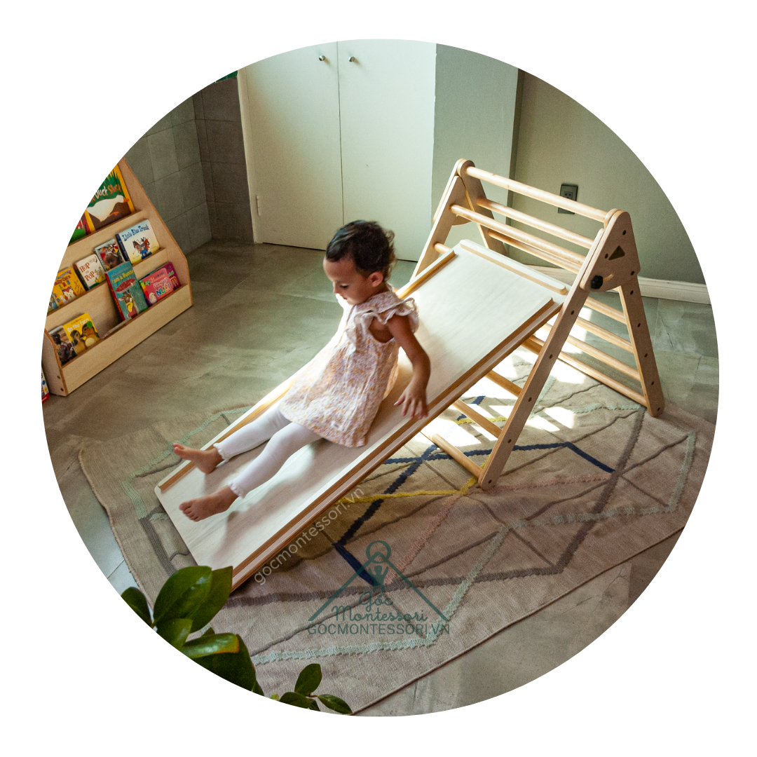 Combo Pikler Triangle 120cm Góc Montessori Giúp Trẻ Phát Triển Vận Động Thô: Thang Tam Giác Vận Động Gấp Gọn + Tấm Trèo Kiêm Cầu Trượt 120cm