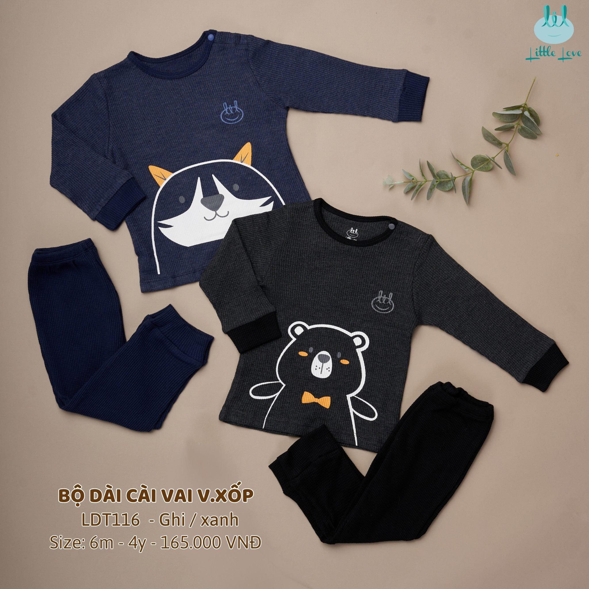 [XẢ - Mua lùi 1 size] Bộ quần áo dài tay len caro tổ ong cài vai, mềm mịn, ấm áp LiL Little Love dành cho trẻ nhỏ LDT116 - PHOM TO MUA LÙI SIZE