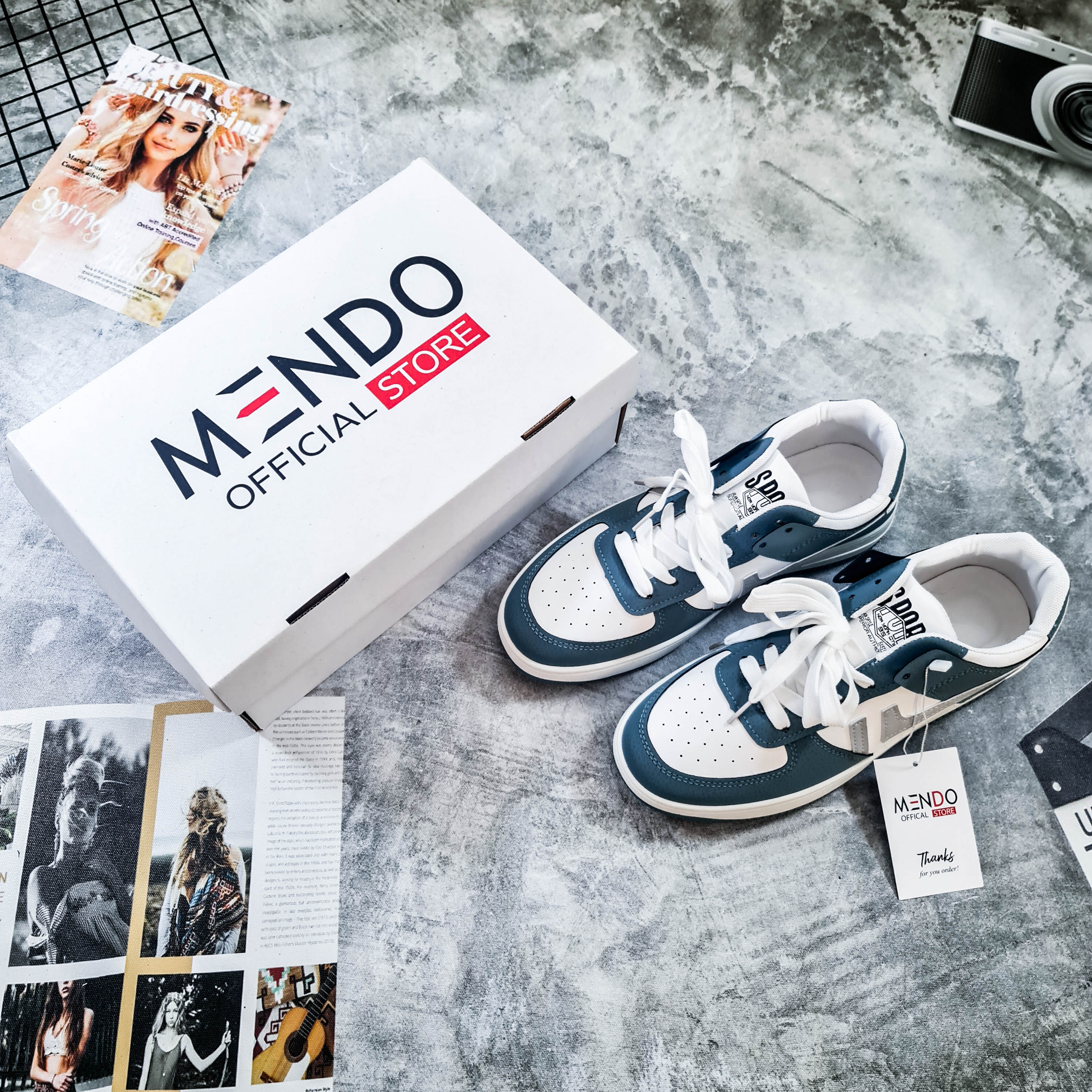 Giày Thể Thao Nam MENDO - Giày Sneaker Màu Xanh - Xám, Giày Thể Thao Phong Chạy Nhảy, Đi Chơi, Đi Dạo Thoải Mái, Êm Ái 2022 - G5396