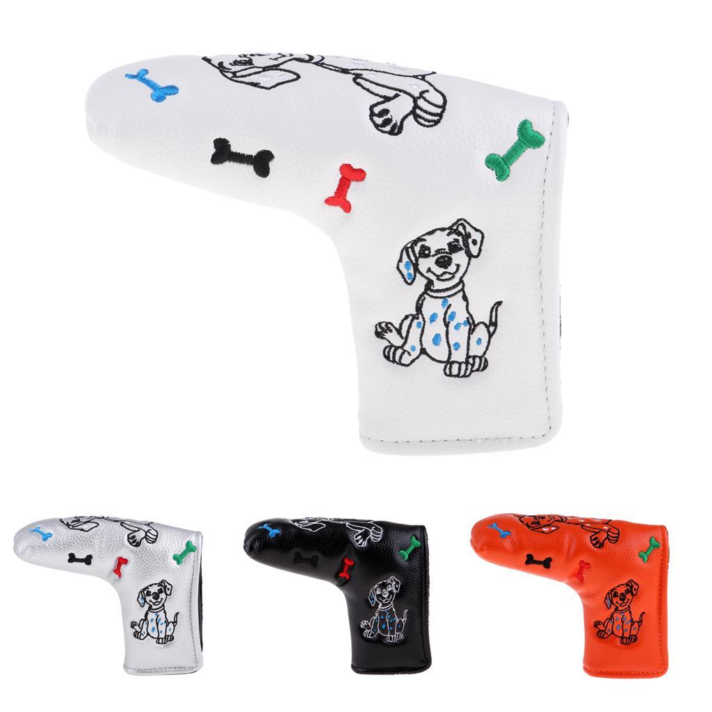 2-5pack Waterproof PU Leather Golf Blade Putter Head Cover Protector White Dog