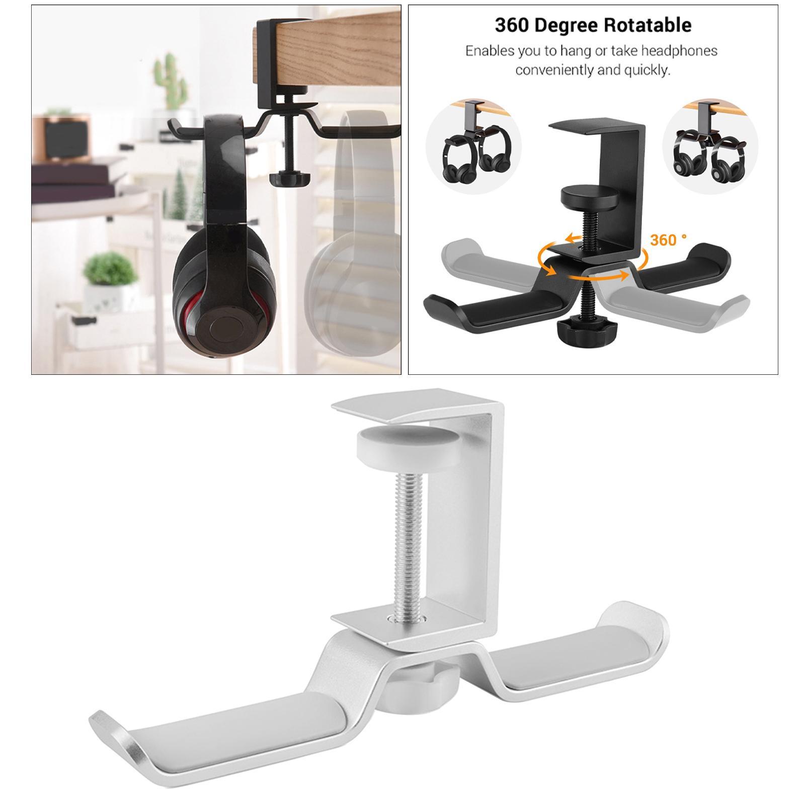 Aluminum Headset Dual Headphone Under Desk Hook Clip Holder Stand