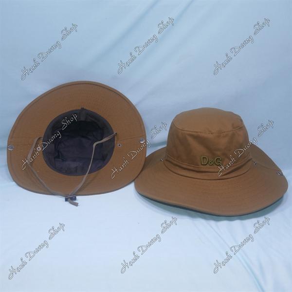 Nón tai bèo nam vành rộng 8 cm thêu chữ D&G - Nâu