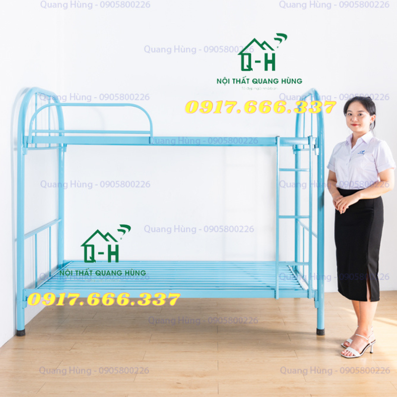 GIƯỜNG TẦNG SẮT ÓNG TRÒN 1MX2M MÀU XANH DƯƠNG DÀNH CHO GIA ĐÌNH