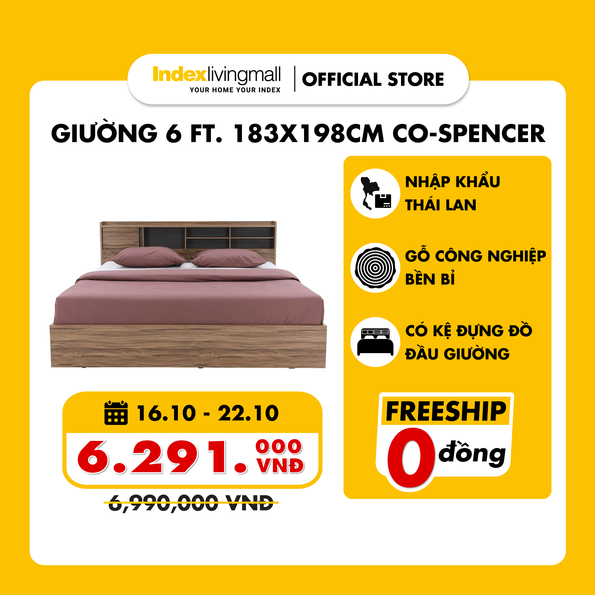 Giường 1m8 CO-SPENCER Màu Nâu Đậm, Có Hộc Để Đồ Index Living Mall | Nhập khẩu Thái Lan