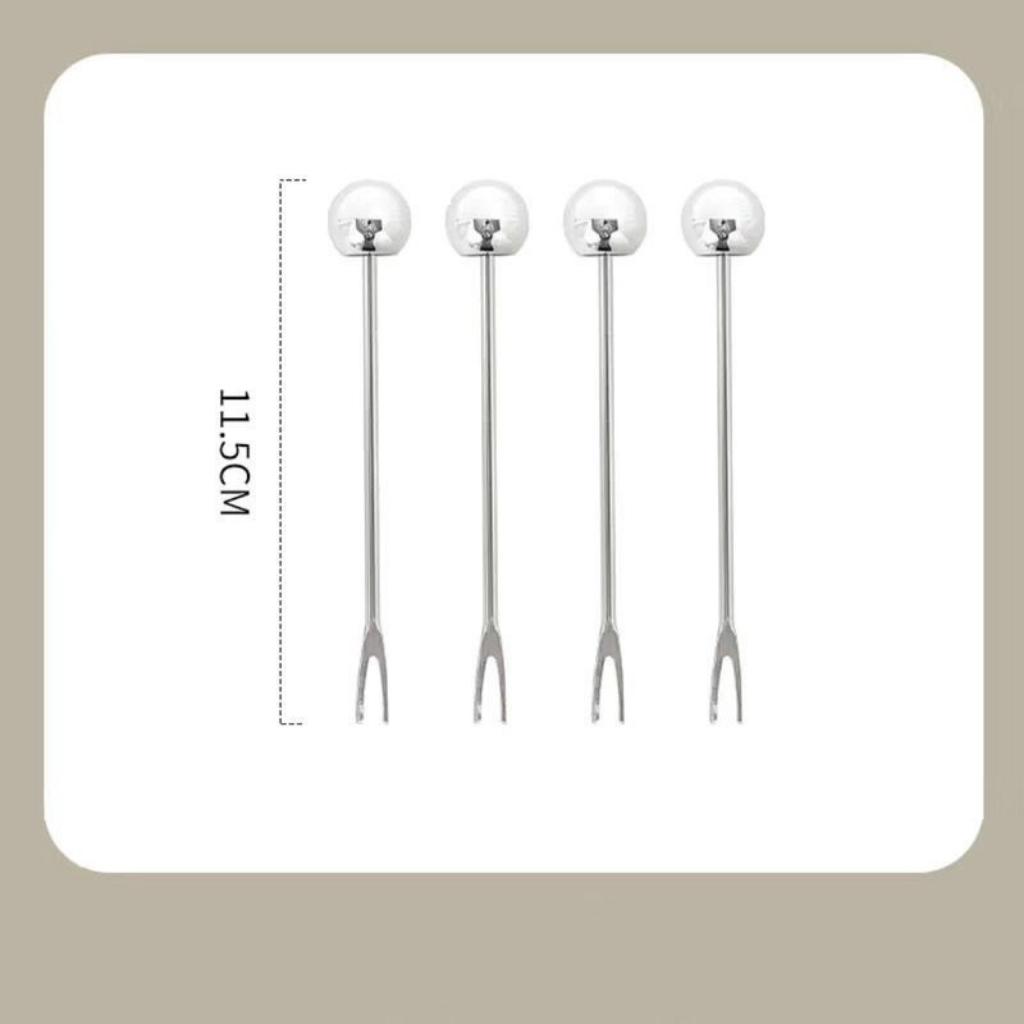 [KoSuyTu] Set 6 Dĩa INOX Ăn Hoa Quả Kèm Ống Cắm Dĩa Hình Gấu - Gọn Gàng Tiện Dụng Và Cute