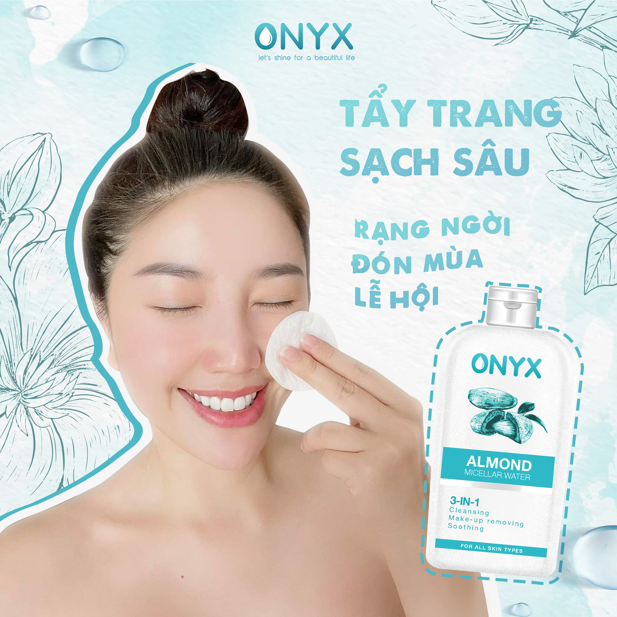 Nước Tẩy Trang Làm Sạch &amp; Dưỡng Da Hạnh Nhân ONYX Almond Micellar Water 500ml