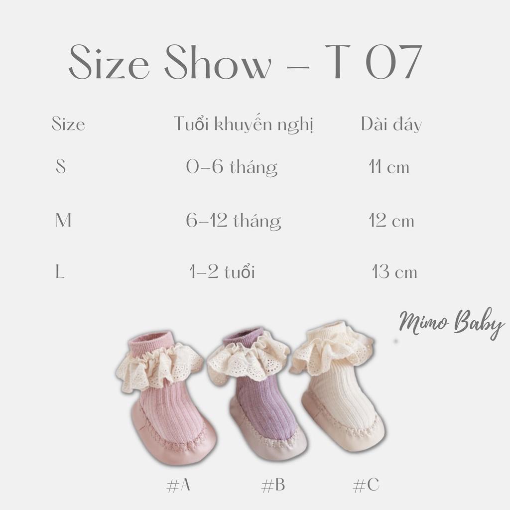 Giày tất tập đi chống trơn trượt viền ren cho bé mimo baby T07