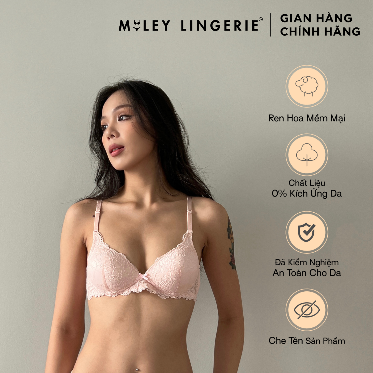 Áo Ngực Nữ Không Gọng Full Ren Miley Lingerie - Hồng