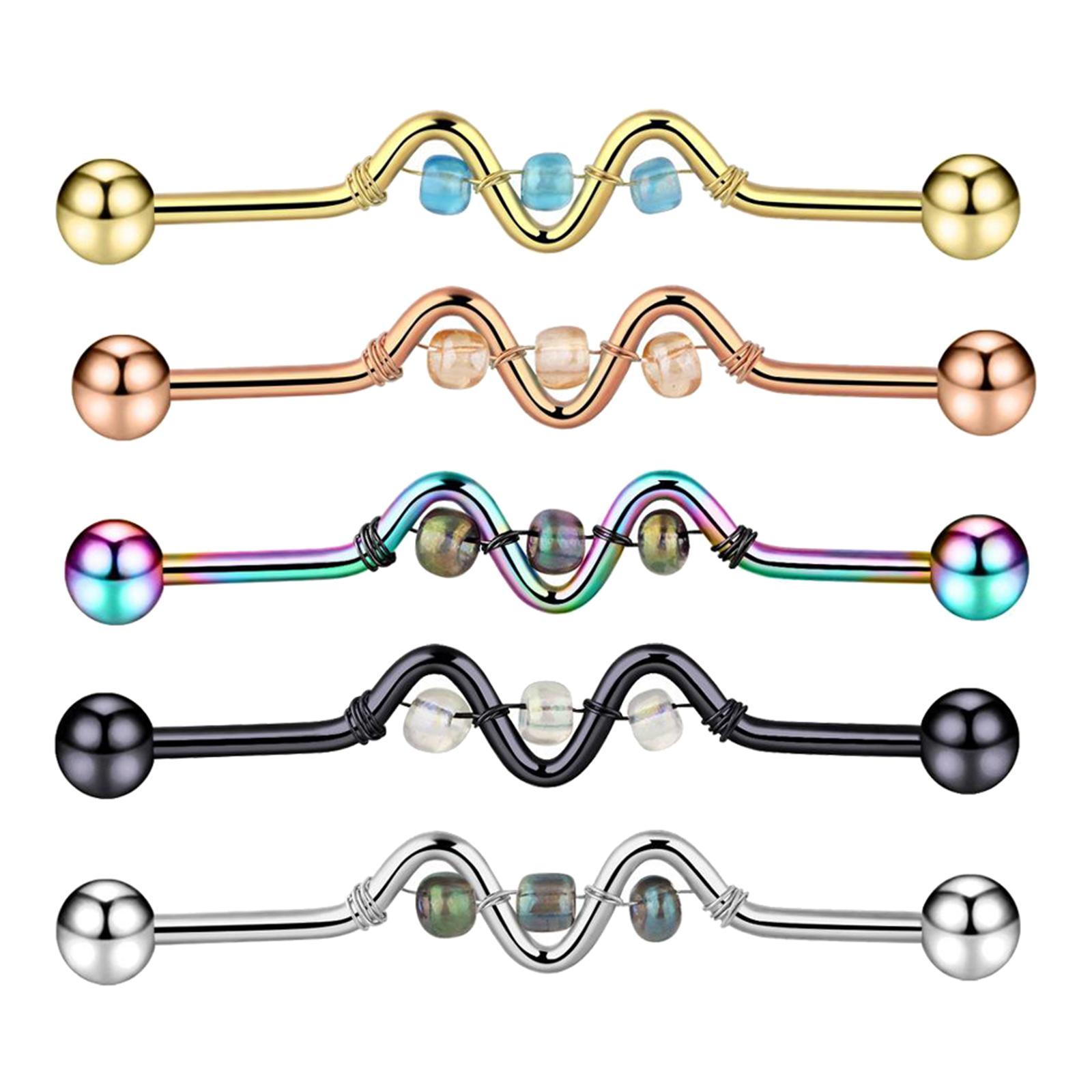 5Pcs Multi Ear Ring Bar Barbell Body Piercing Jewelry Ear Studs Crystal Beads