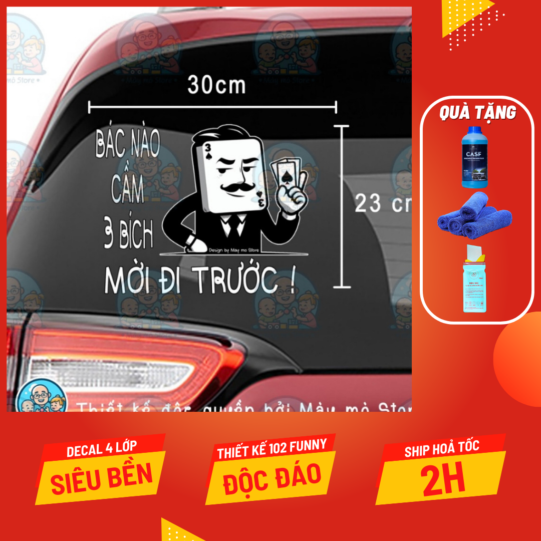 Decal dán xe, tem dán xe, 3 bích mời đi trước - thiết kế đặc biệt phủ sơn UV dán kính hậu ôtô Mày mò Store