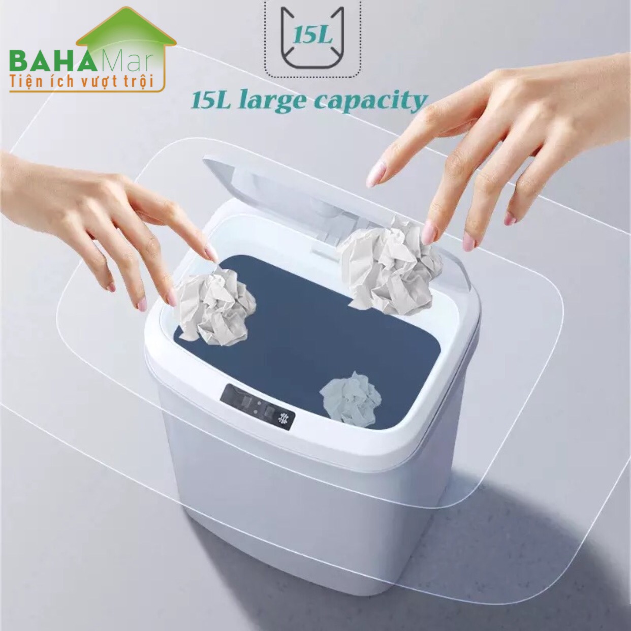 THÙNG RÁC THÔNG MINH TỰ ĐỘNG MỞ NẮP BẰNG CẢM ỨNG 15L  BAHAMAR  với Chế độ cảm ứng Thông Minh  cảm ứng hồng ngoại