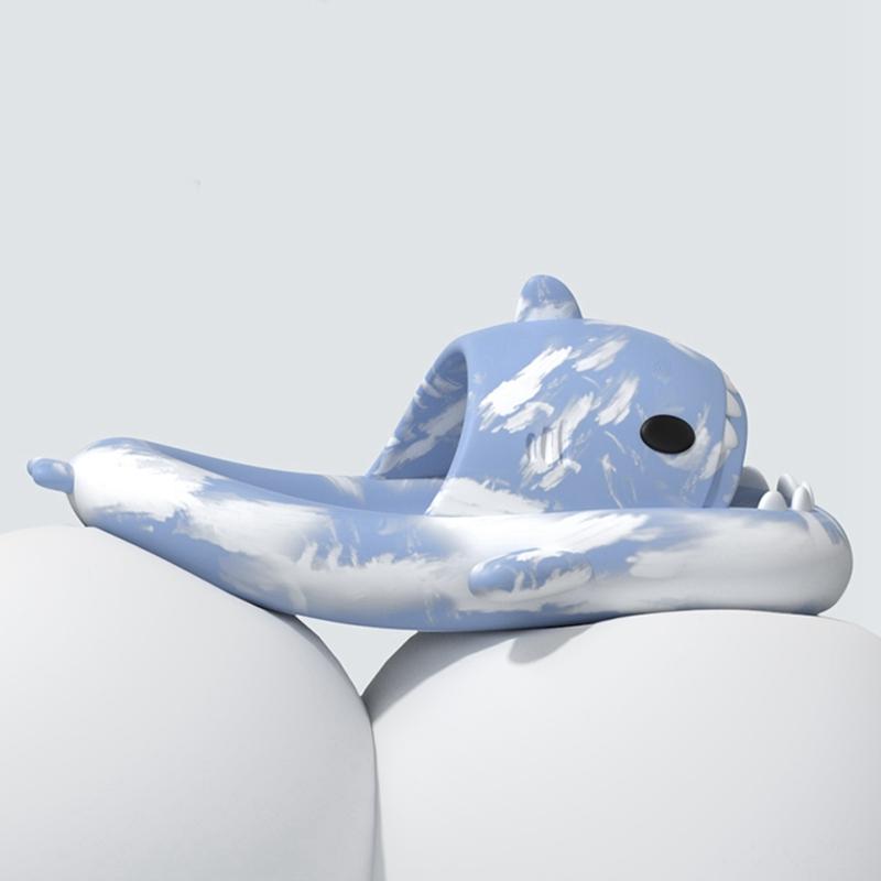 Chunky cá mập dép nam mùa hè vui nhộn slides cặp đôi gothic home người đàn ông chống trượt tắm tắm sặc sỡ động vật dép màu đen Color: Paint-white 4cm Shoe Size: 42-43(26-26.5cm)