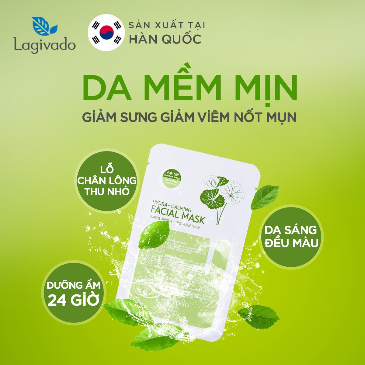 Combo 08 Mặt nạ dưỡng ẩm, trắng sáng da Hàn Quốc chính hãng Lagivado đắp mặt thư giãn, làm dịu da, cho làn da căng bóng và mềm mịn Hydra Calming Facial Mask dạng giấy