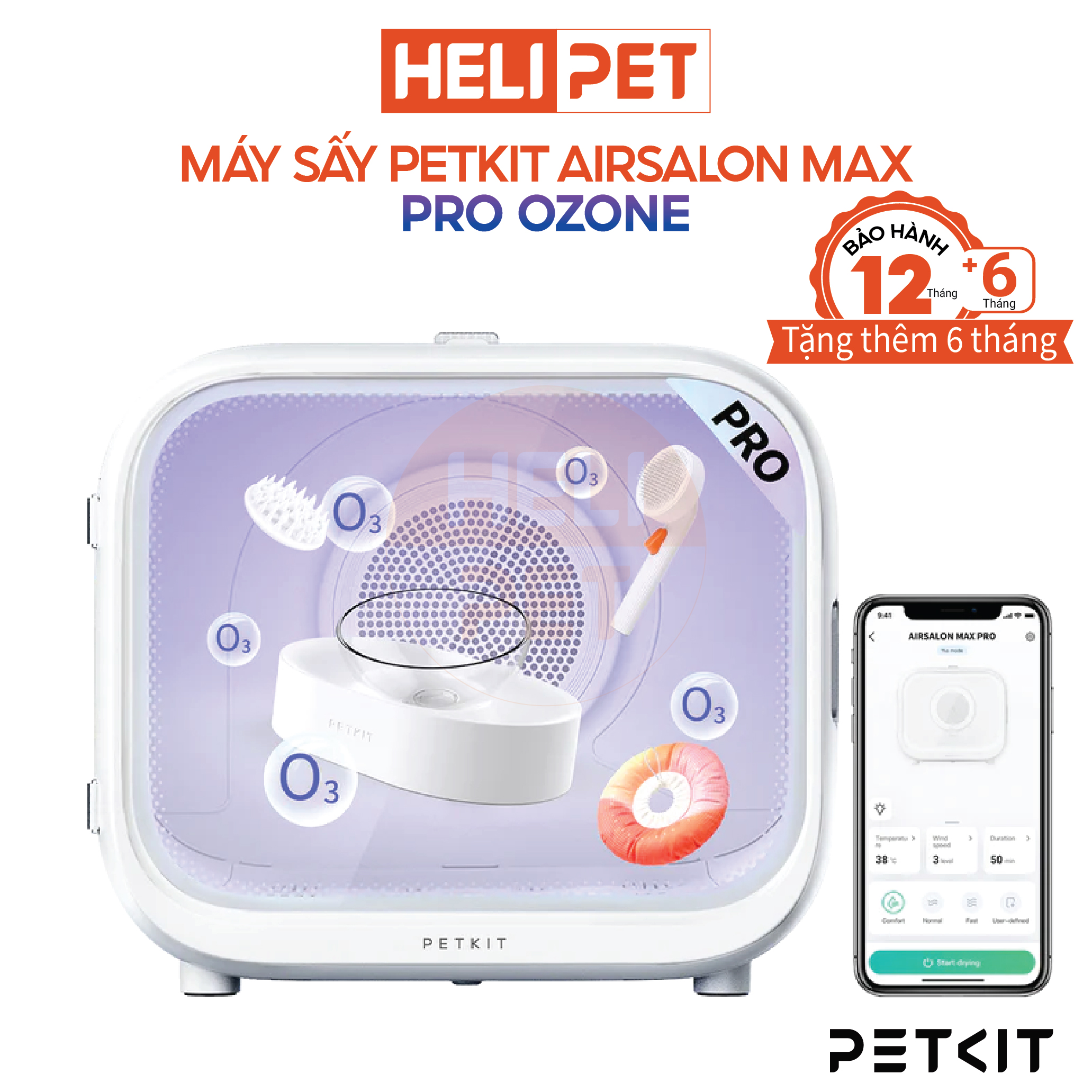 Lồng Sấy Tự Động Cho Chó Mèo, Máy Sấy Cho Chó Mèo Petkit Air Salon Max Pro Ozone- HeLiPet