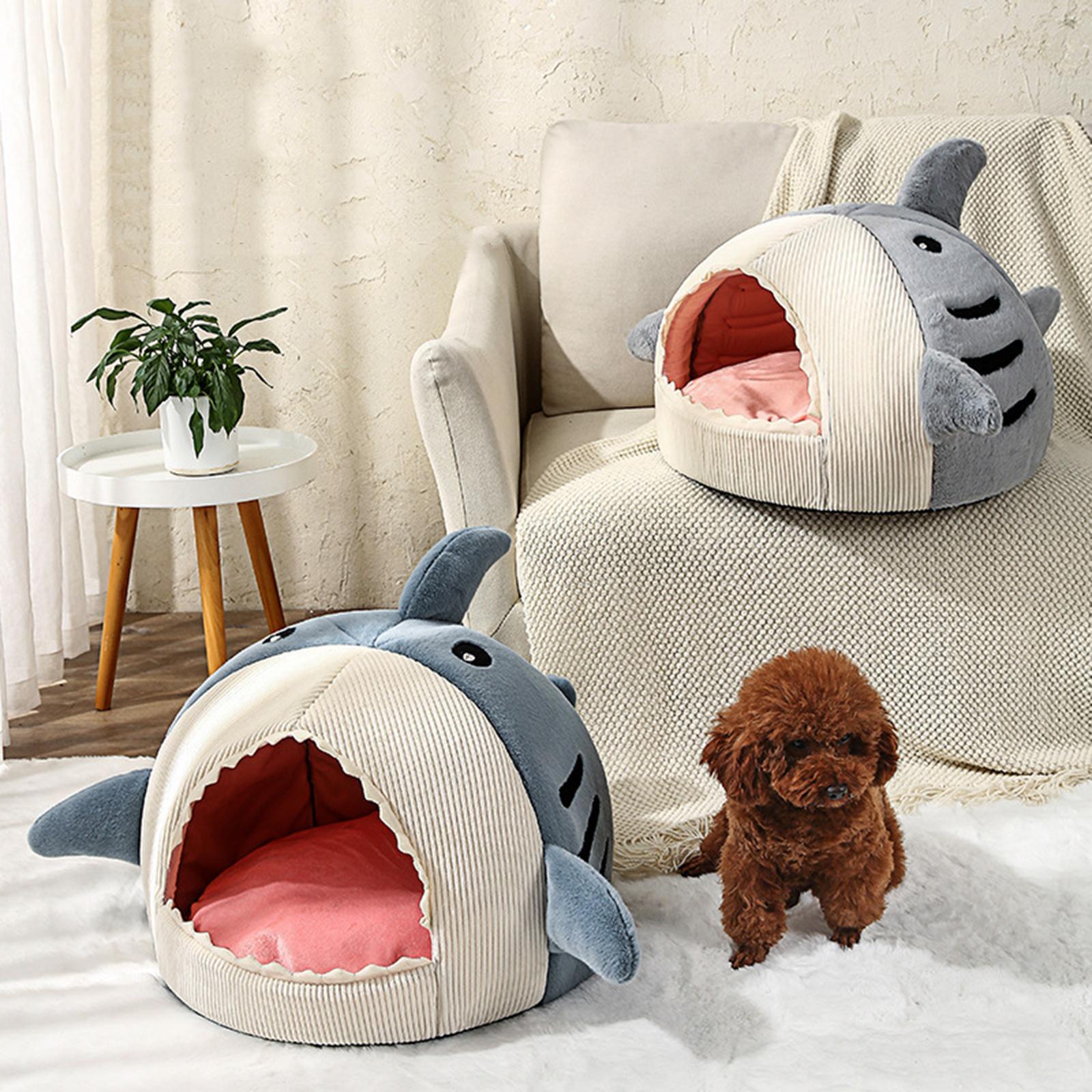Cozy Pet Bed Warm Cave Nest Sleeping Bed Shark Shape Puppy House for Cats and Small Dogs