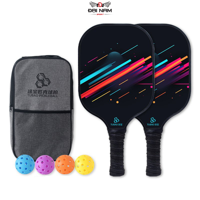 Bộ 2 Vợt Pickleball Sợi Carbon Cao Cấp Tubao Hàng Chính Hãng + Kèm Túi Chống Sốc Và 4 Bóng