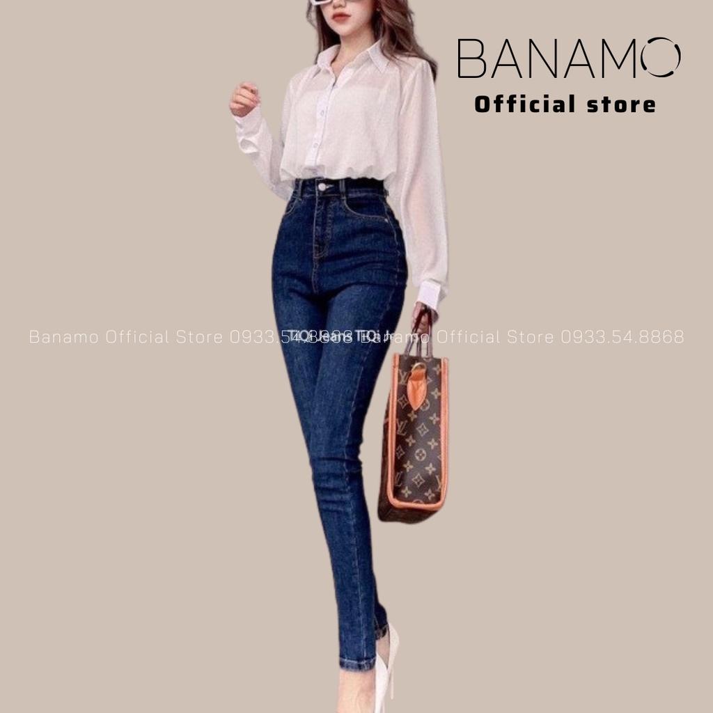 Quần jean nữ ôm trơn xanh đậm siêu đẹp thời trang banamo fashion jean nữ ôm trơn 7610