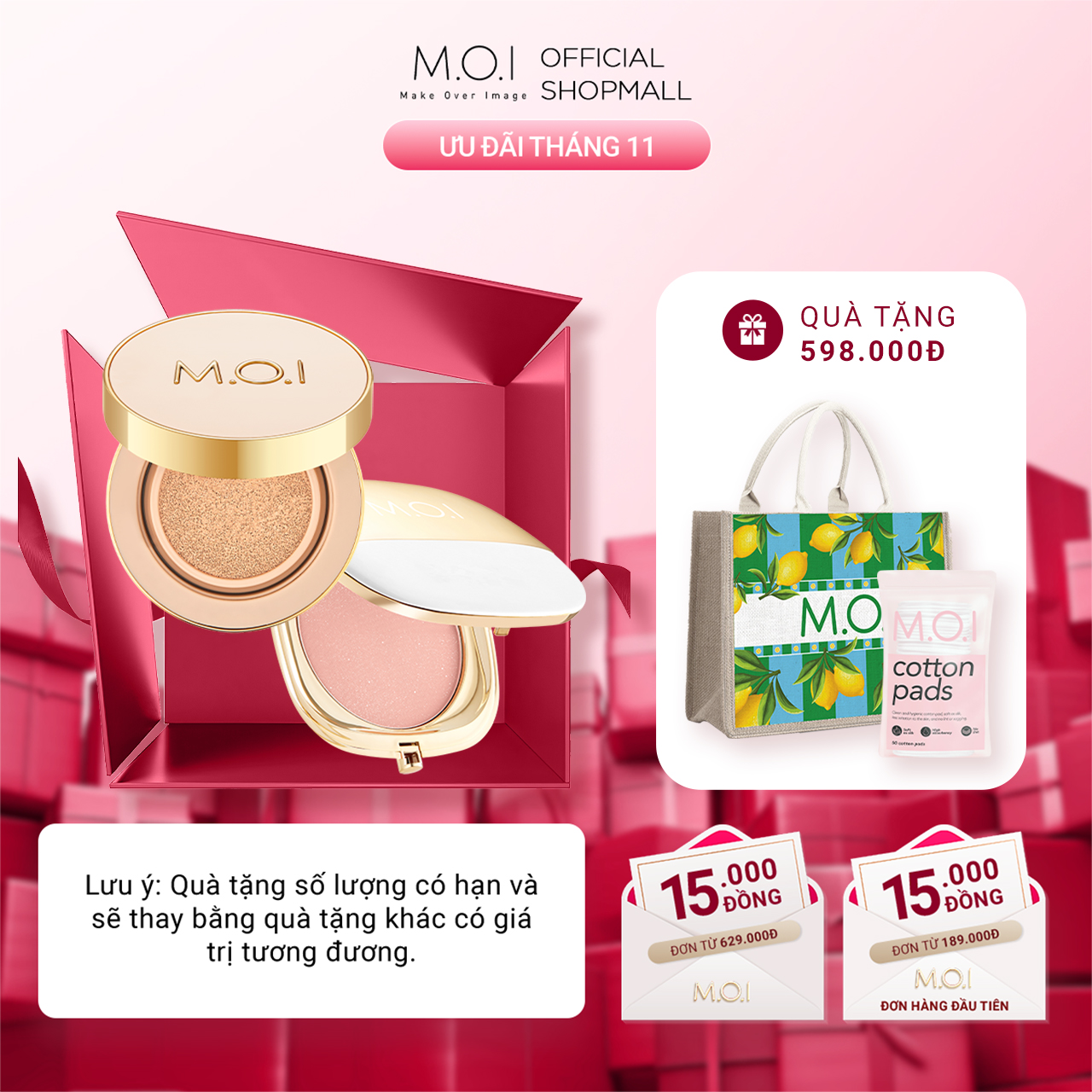 Bộ đôi Phiên bản mùa lễ hội Phấn nước M.O.I Premium Baby Skin và Phấn má hồng M.O.I 