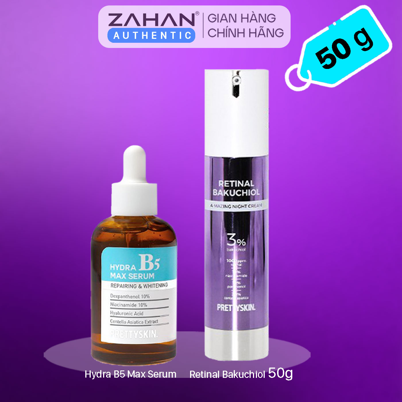 Combo Tinh chất Hydra B5 Max Serum Prettyskin và Kem dưỡng Retinal Bakuchiol