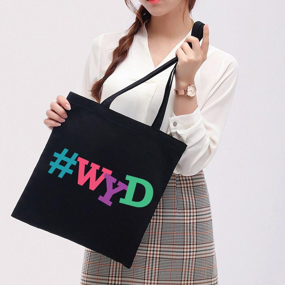 Túi Tote Vải Canvas Ginko kiểu basic có dây kéo khóa miệng túi đựng vừa laptop 14 inch và nhiều đồ dùng khác Phong Cách ulzzang Hàn Quốc In Hình #WYD B46