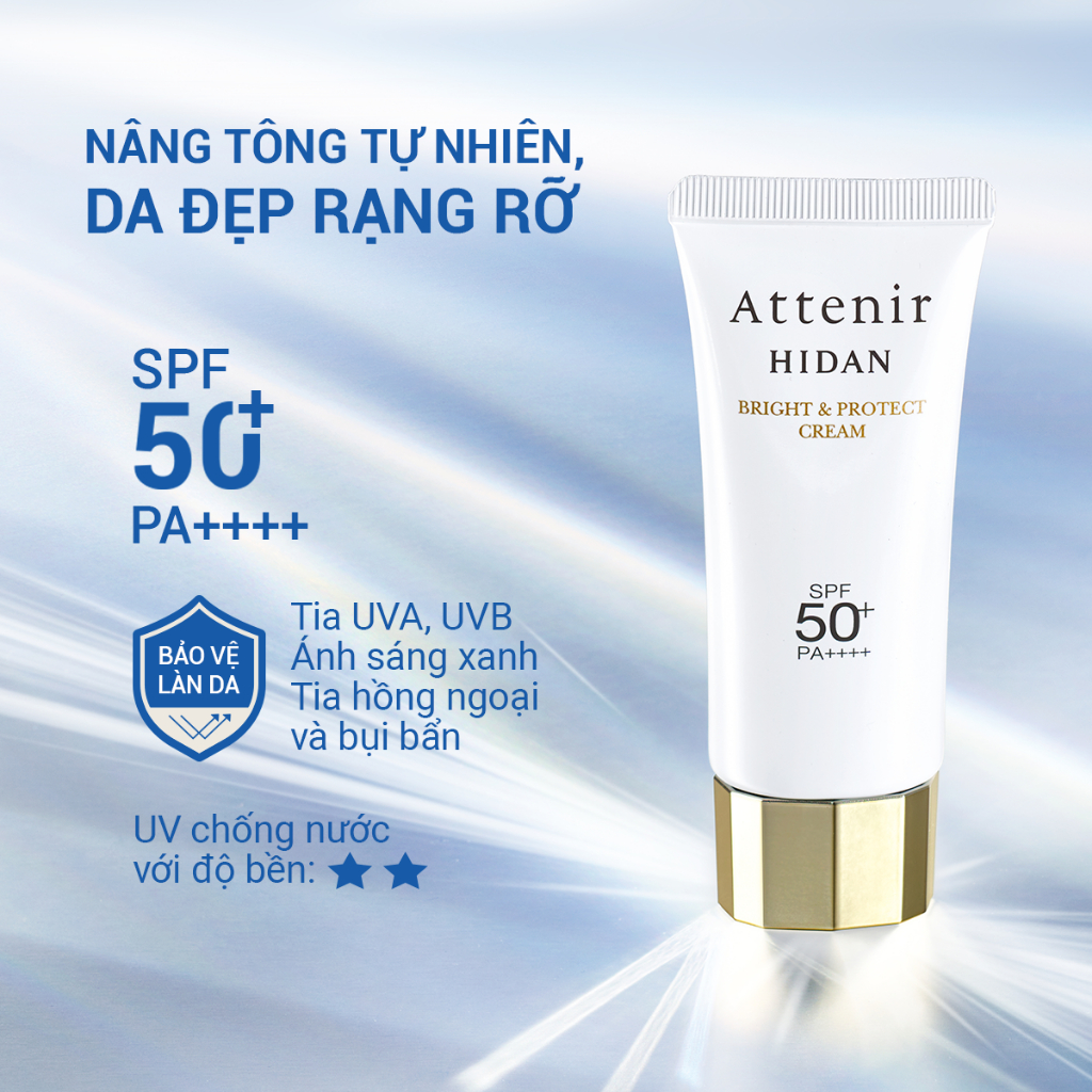 Kem chống nắng dưỡng sáng và bảo vệ da SPF 50+ PA ++++ 40g Attenir Hidan Bright & Protect Cream