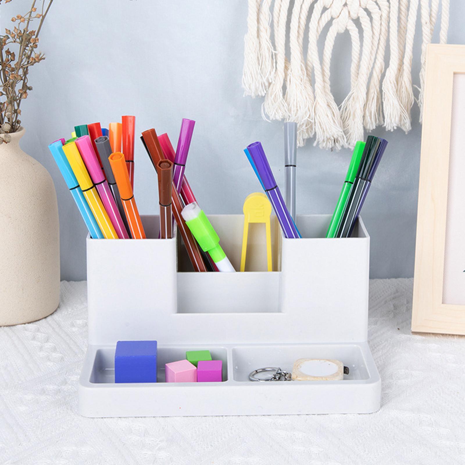 Storage Box Business Card/Pen/Pencil Holder Storage Box Office Accessories Caddy Sticky Note Tray Case Desktop Organizer with Pencil Holders