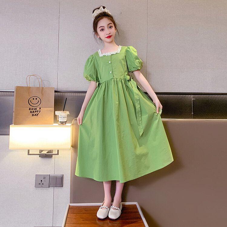 DONGSHOP HOT Váy màu xanh lá cây cho bé gái váy mùa hè Trung Quốc Big Boy mỏng thời trang nhỏ váy công chúa tươi mát