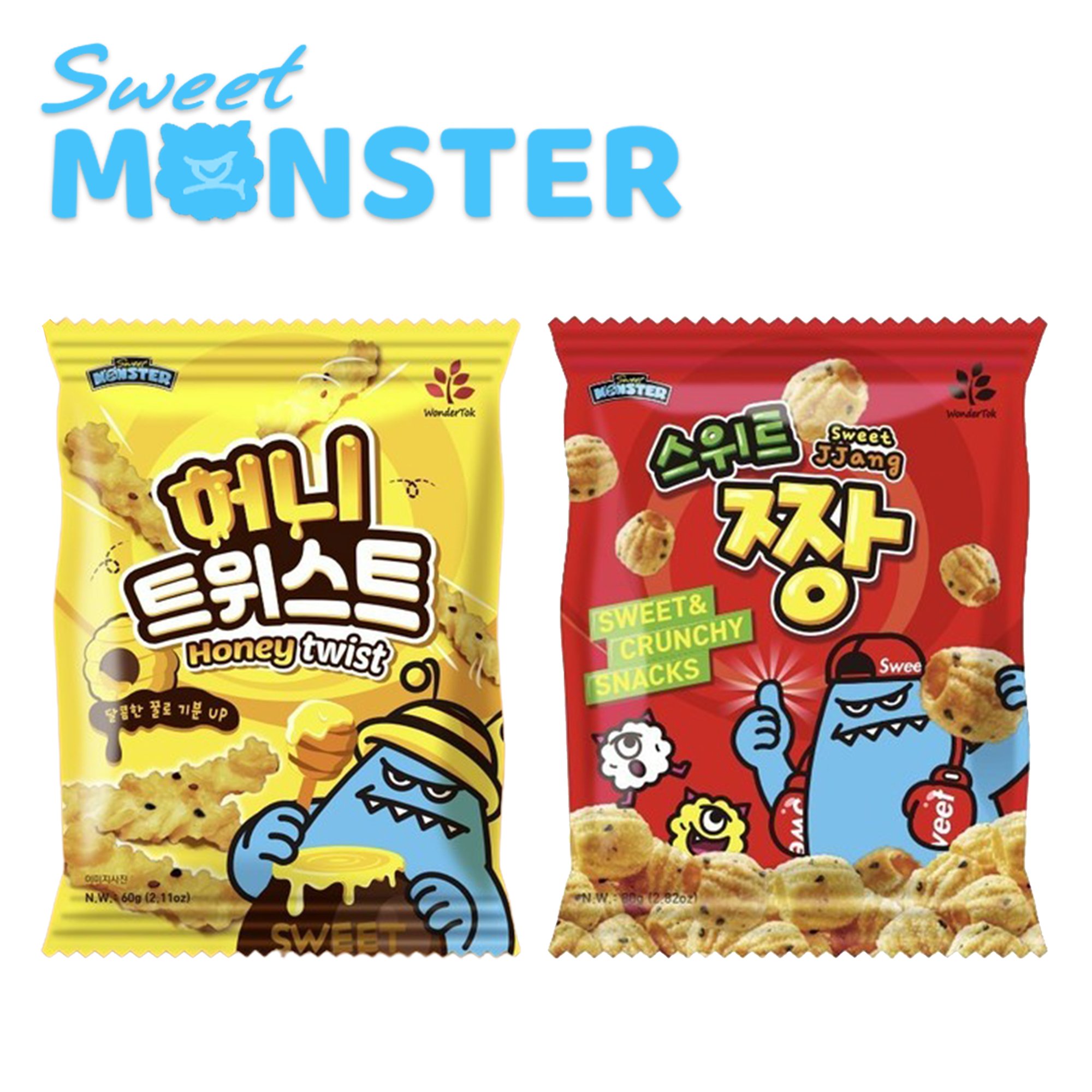 Snack quẩy xoắn mật ong, bimbim giòn ngọt vị quế Sweet Monster VN phân phối độc quyền Hàn Quốc