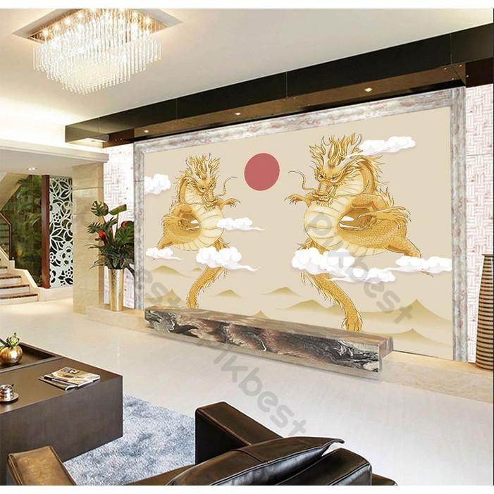 Tranh dán tường Tranh rồng vàng vẽ tay, Tranh 3d dán tường hiện đại phòng khách, phòng ngủ MS1243890