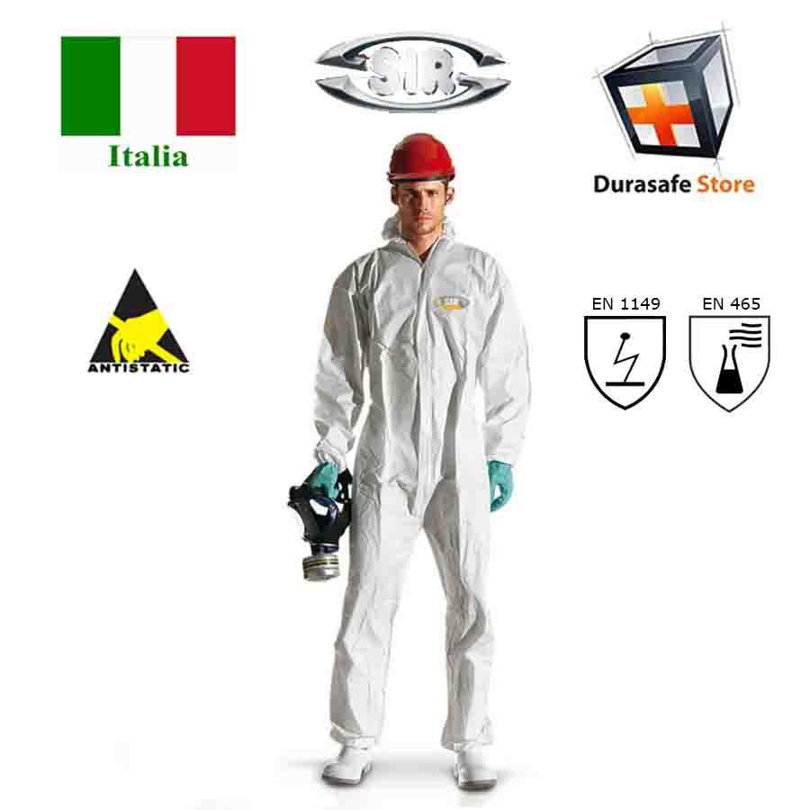 Combo Bộ áo liền quần chống hóa chất SIR 30237 Size M-XXL&amp;Kính BOLLE COVACLAVE có thể hấp tiệt trùng, chống đọng sương