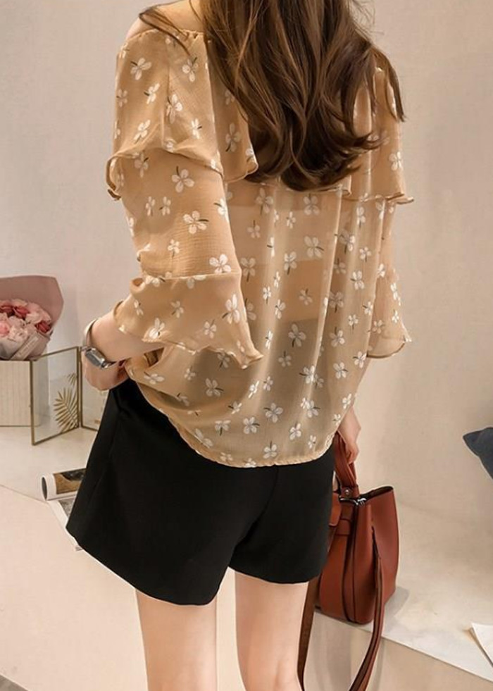 Áo Kiểu Trễ Vai, Áo Sơ Mi In Hoa Trễ Vai