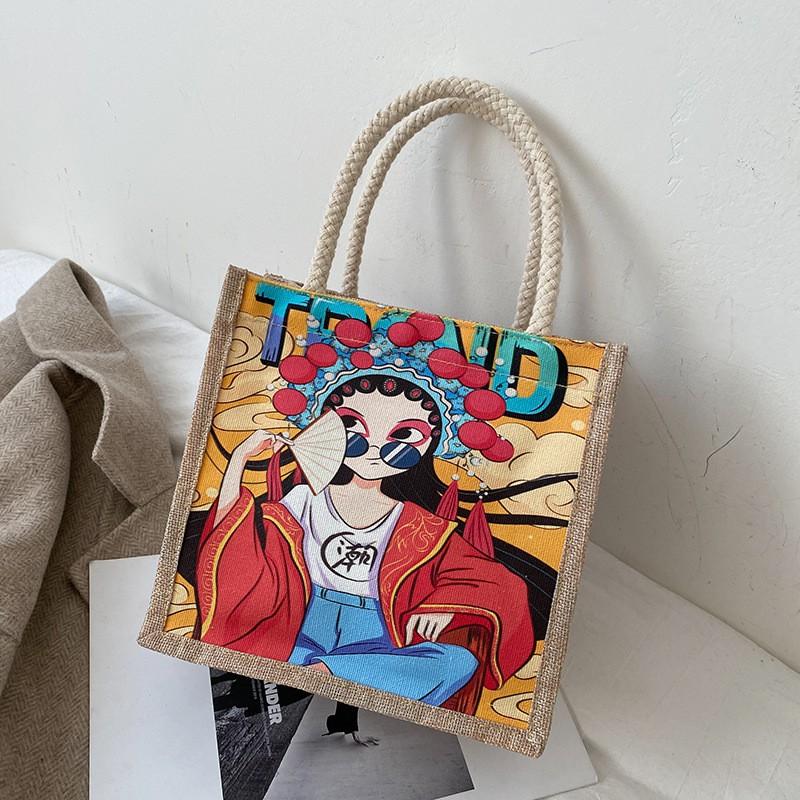 Fashion Personalized Patterns Canvas Bag Women's Bag Portable Lunch Bag Handbag Cute Hand Carrying Lunch Box Bag