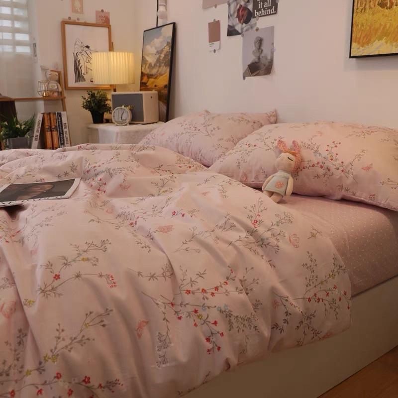 Set Cotton Living 100%cotton Hàng Nhập Khẩu Cao Cấp 4 Món Hoa Nhí Hồng Vintage