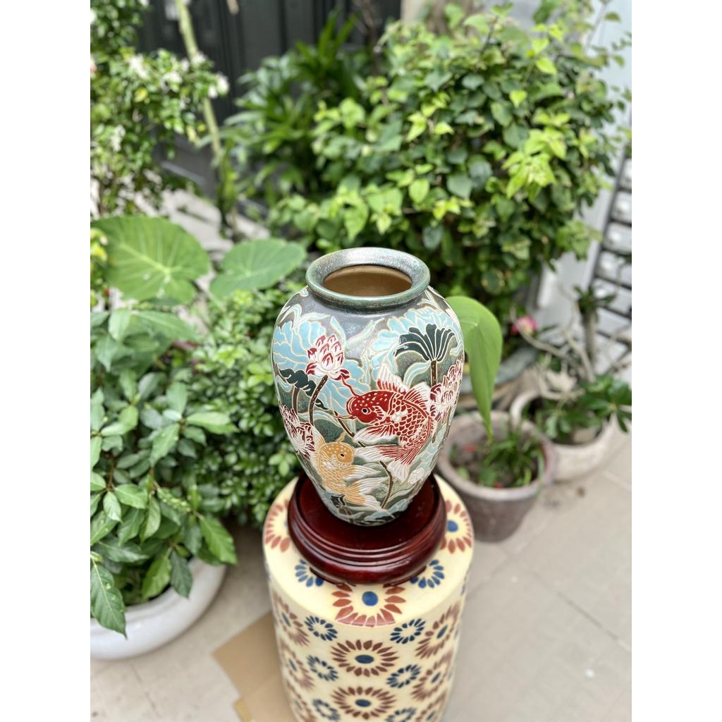 Bình Bách Hoa Và Cá Chép Gốm Sứ Nam Bộ 37cm Decor Trang Trí Cấm Hoa