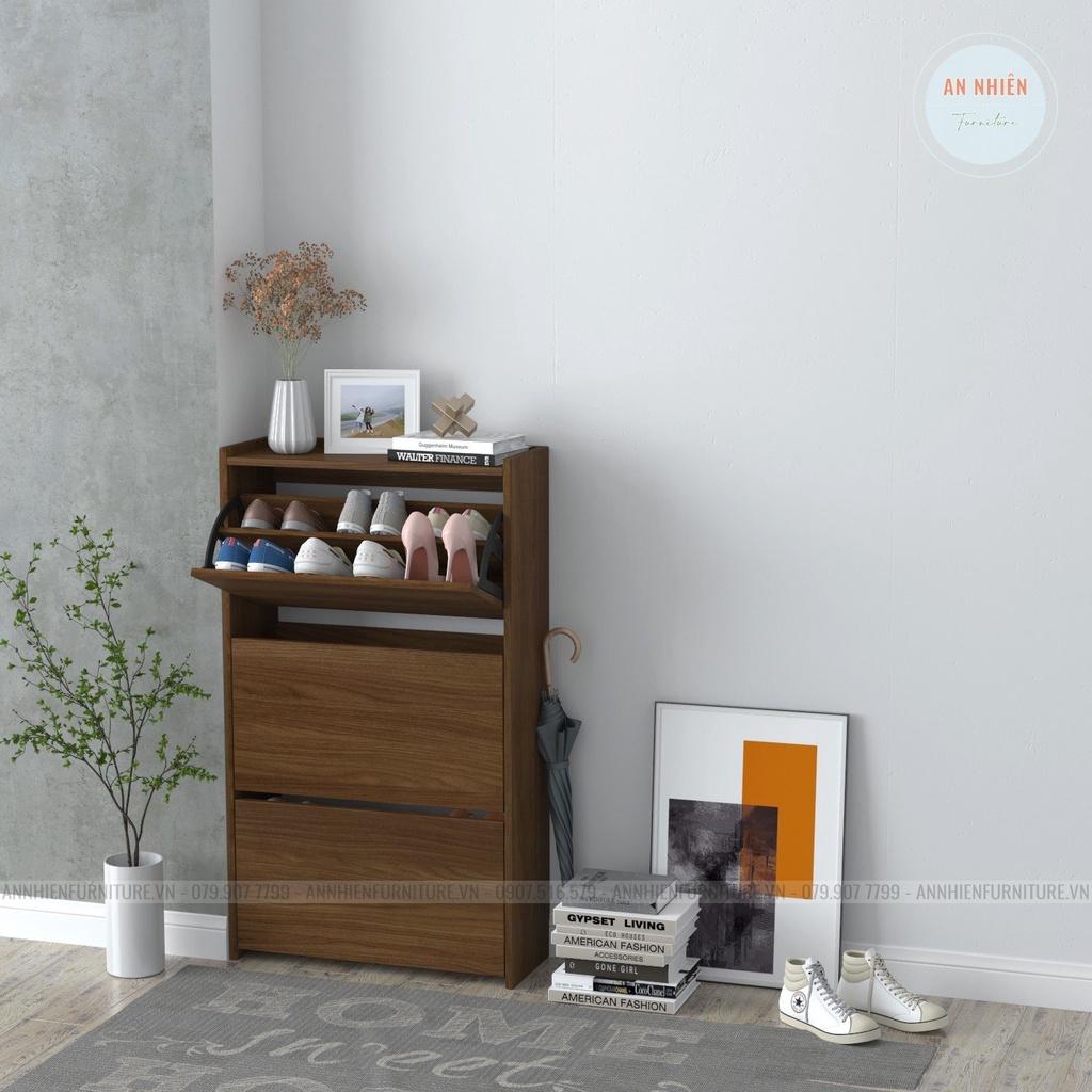 Tủ Giày Gỗ - Kệ Giày Dép 3 Tầng 6 Ngăn Cánh Lật Cao Cấp An Nhiên - Dài 65cm Rộng 25cm