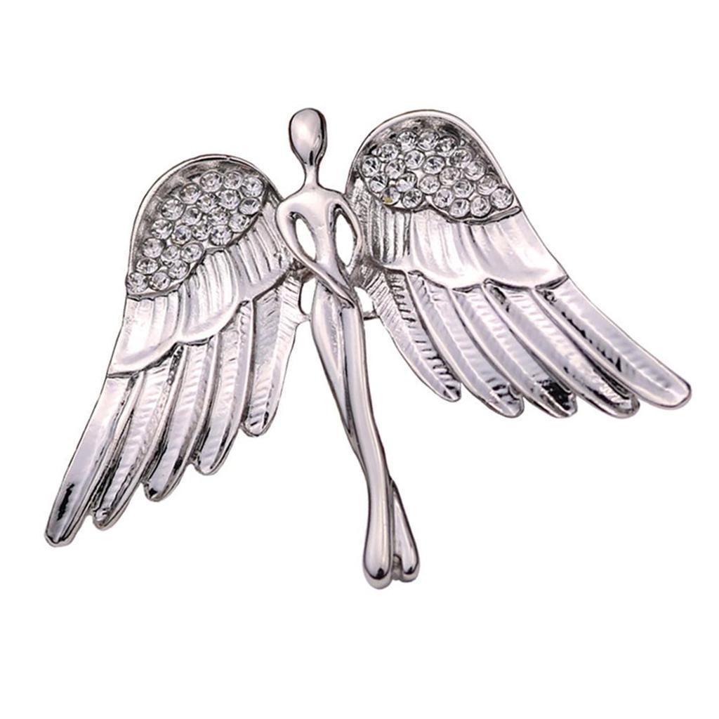 2X Fashion Angel Wings Brooch Charming Crystal Brooch Pin for Men Women Silver