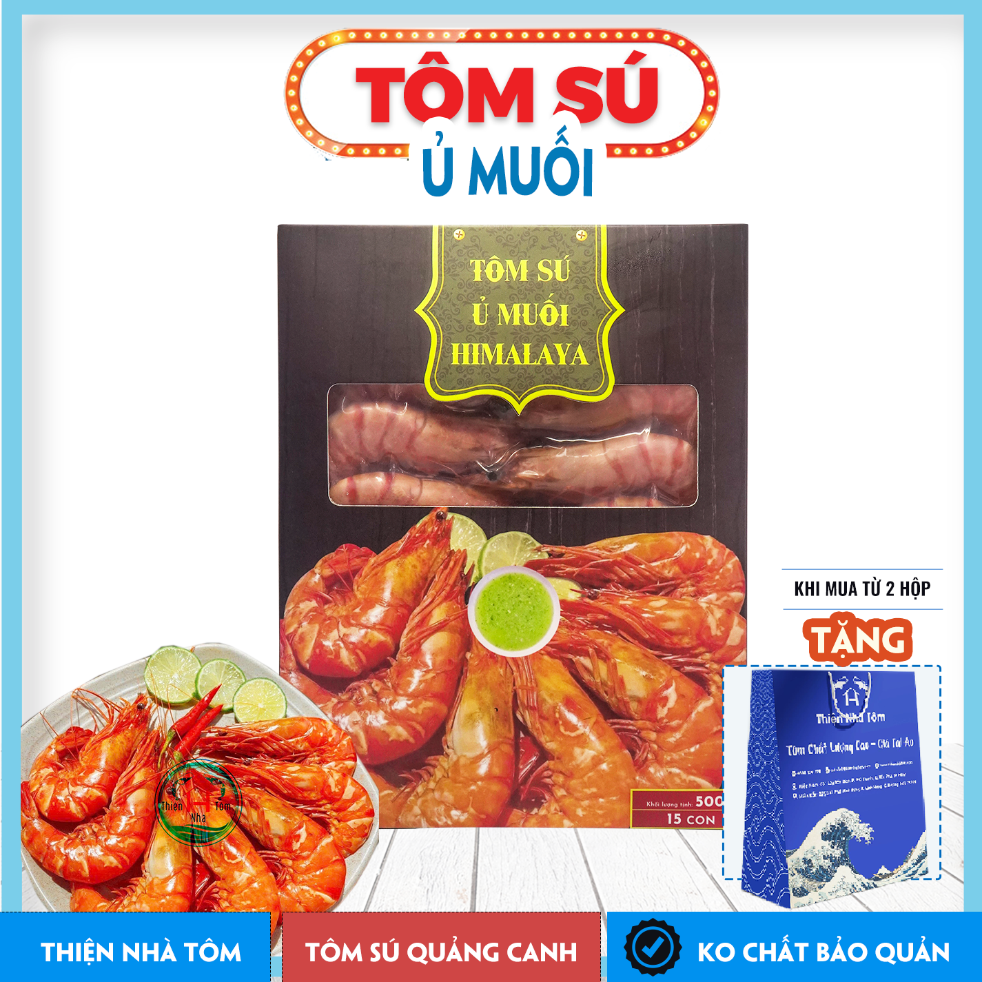 Tôm sú ủ muối Thiện Nhà Tôm hộp 500gram giao nhanh trong ngày