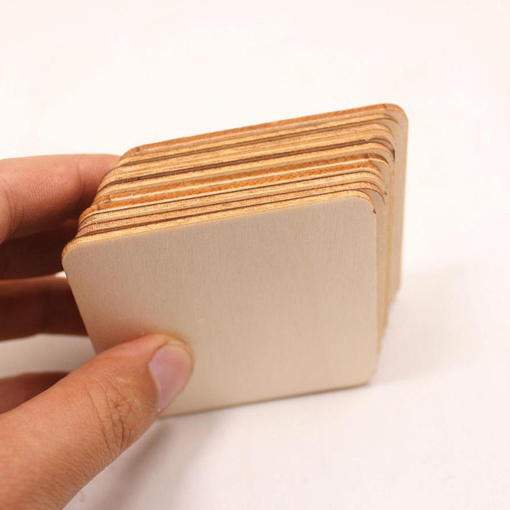 20 X Unfinished Woodcraft Square Wood Pieces Blank Round Corner 6.4*6.4cm