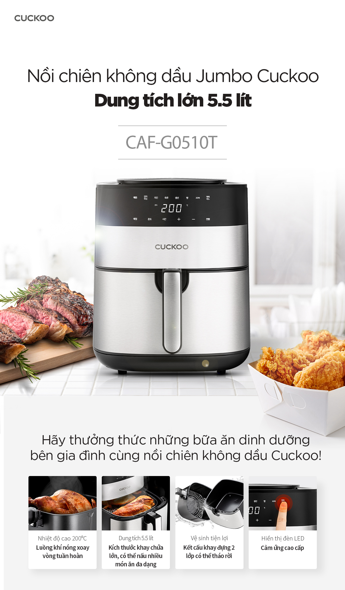 Nồi chiên không dầu Cuckoo CAF-G0510T/BKVNCV (5.5L) - Hàng chính hãng