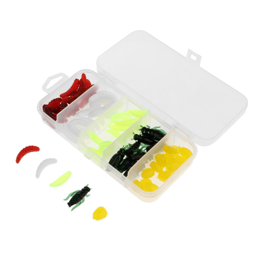 70pcs Soft Fishing Lures Set Grub Worm, Insects, Corn Niblet, Artificial Bait with Small Box